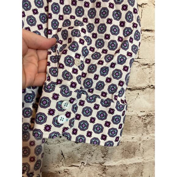 Talbots Top Womens 22W Blue & Purple Medallion Print Non Iron Button Up Plus - Picture 7 of 13